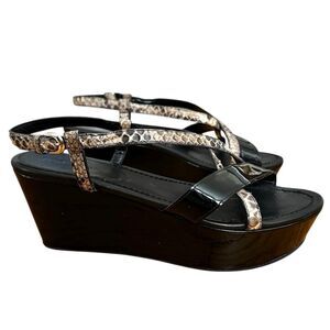 Giorgio Armani Snakeskin Patent Platform Slingback Wedge Sandals Size 39.5 9